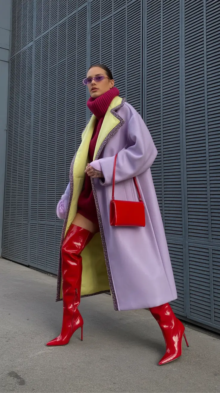 outfits ideas 2026 High Impact Color Play with Red Boots