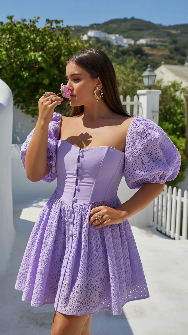 midsize spring outfits 2026 Lilac Lace Mini With Spring Party Mood