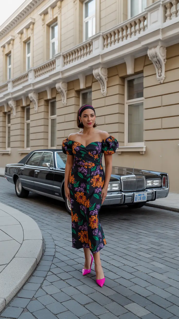 midsize spring outfits 2026 Floral Jumpsuit With European City Energy