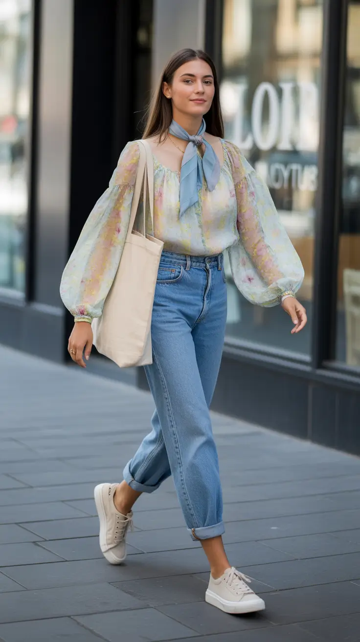 modest spring outfits 2026 Soft Florals Meet Casual Denim