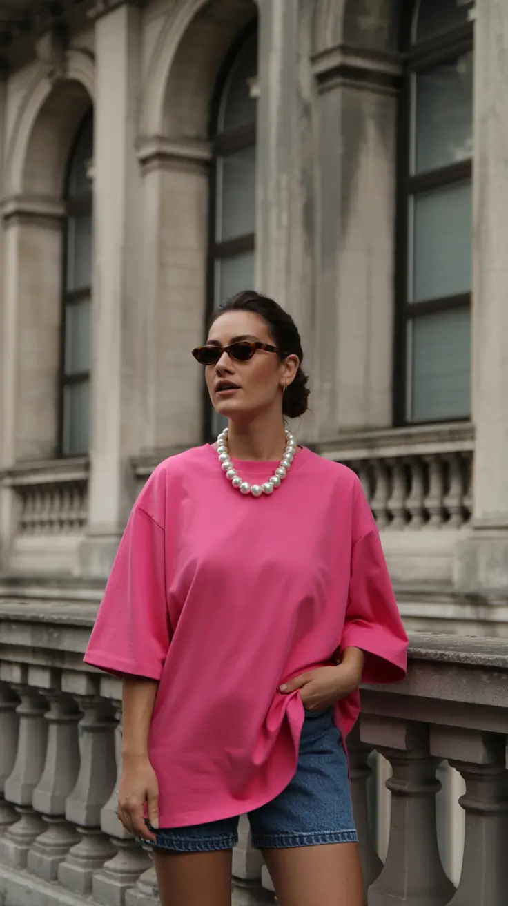 modest spring outfits 2026 Bold Tee and Denim Shorts Done the Modest Way