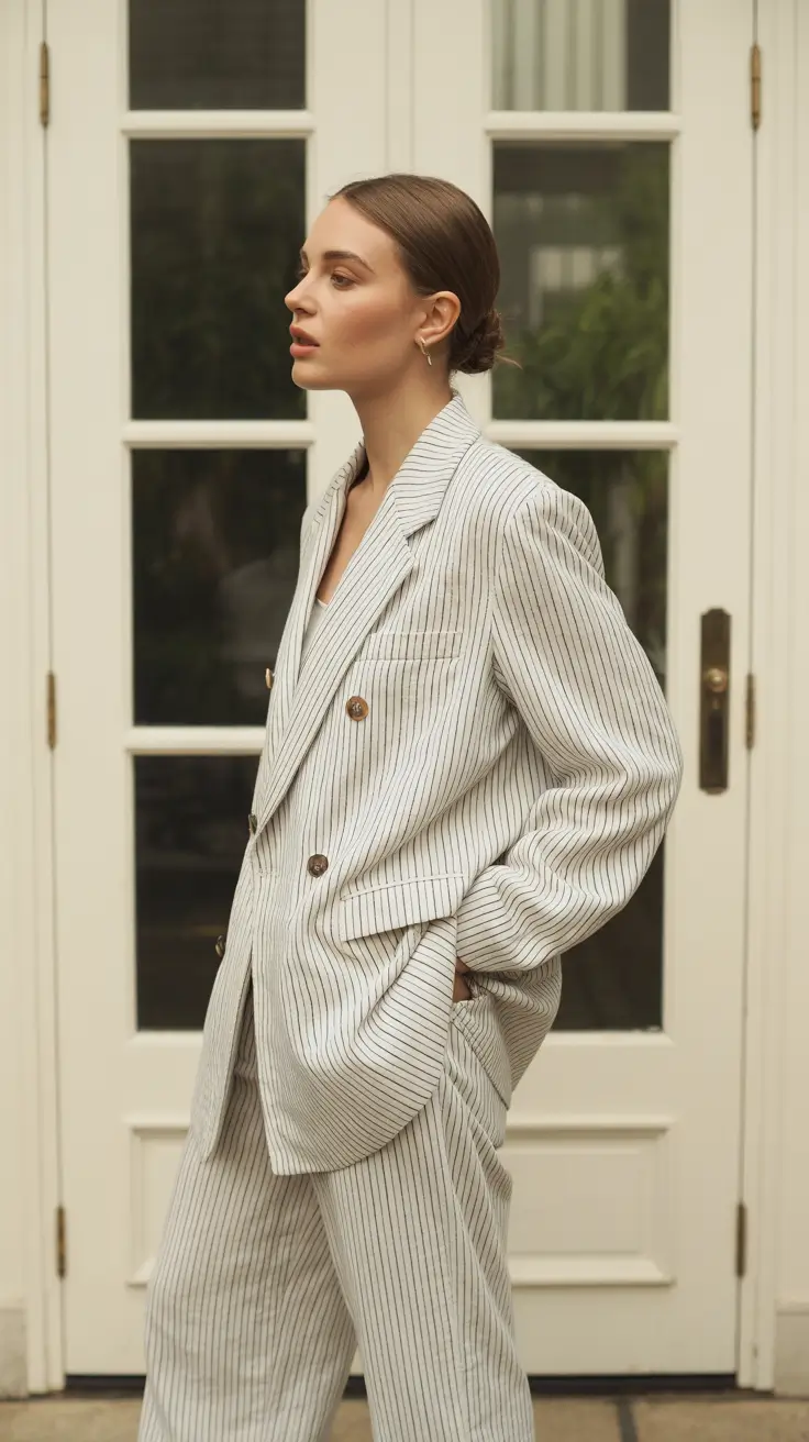old money spring outfits 2026 Soft Pinstripes With Relaxed Menswear Energy