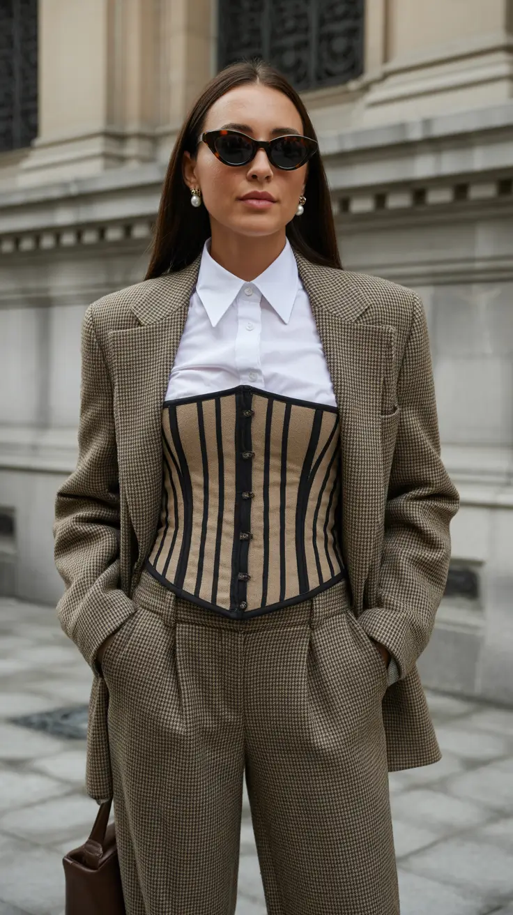 old money spring outfits 2026 Classic Tweed With a Dramatic Corset Line