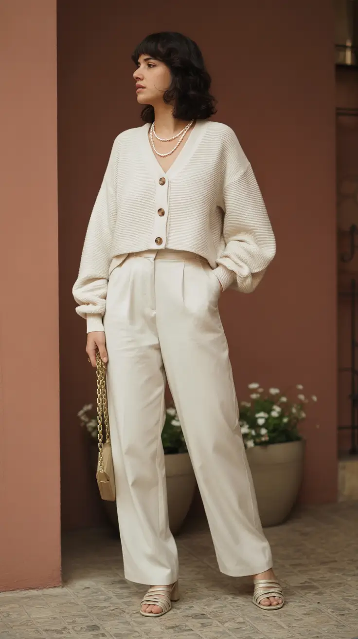 old money spring outfits 2026 Minimal Cream Layers With Vintage Ease