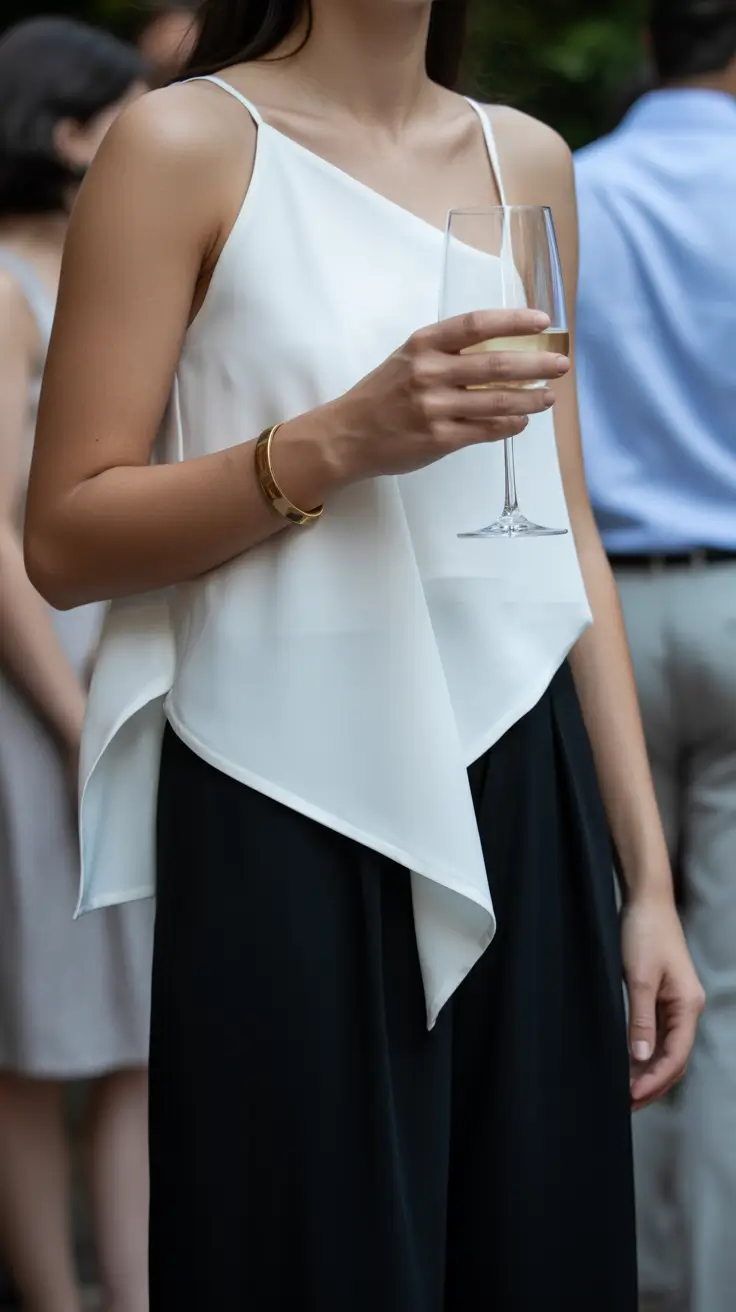 old money spring outfits 2026 Champagne Top and Black Evening Skirt