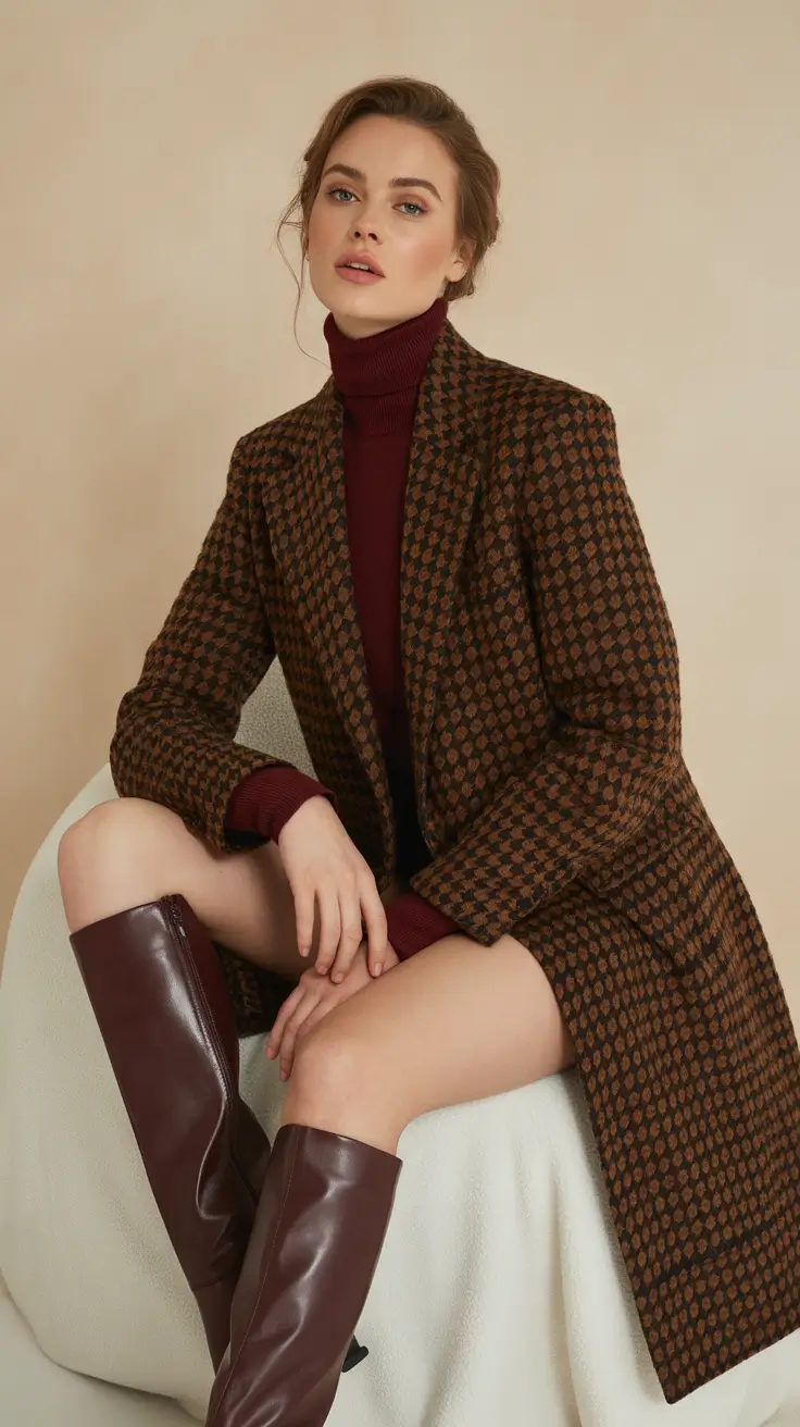 old money spring outfits 2026 Chocolate Plaid and Burgundy Confidence