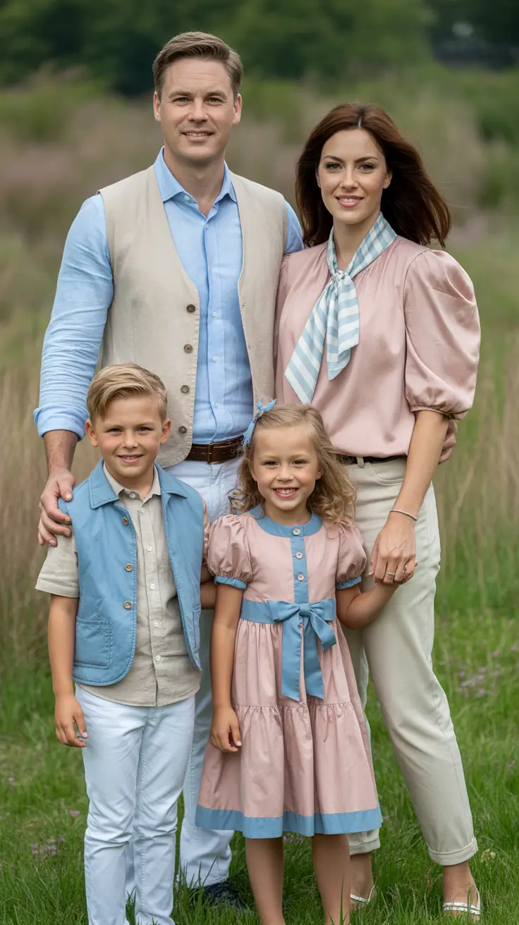 spring family pictures outfits 2026 Soft Pastels With Balanced Neutrals