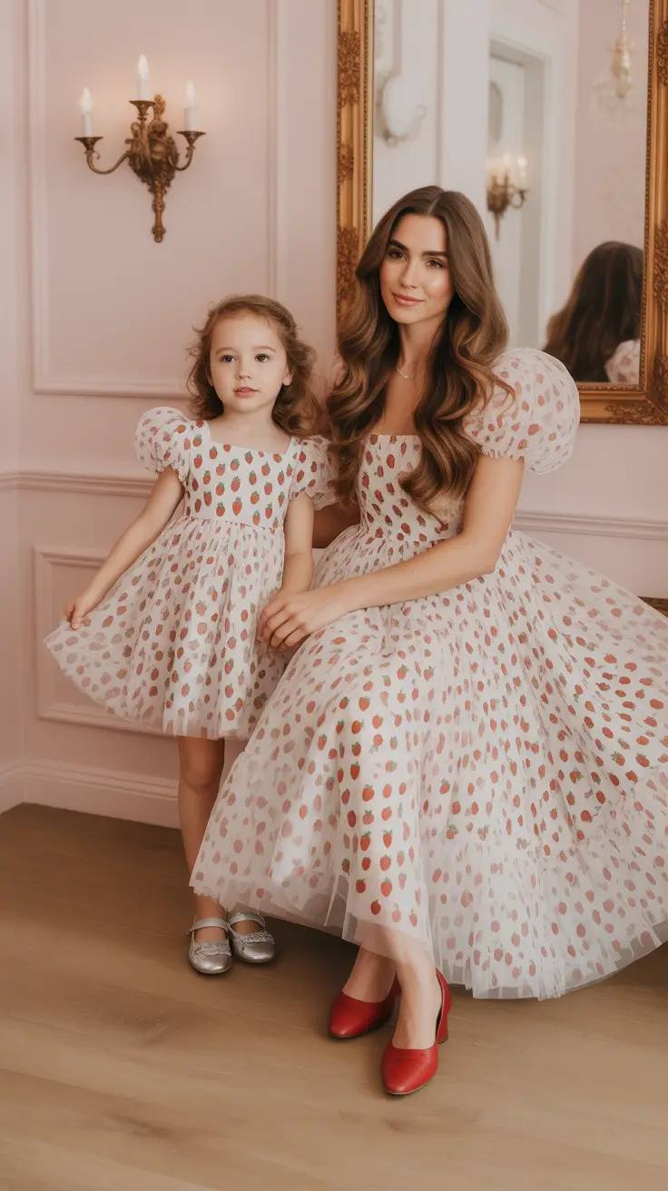 spring family pictures outfits 2026 Playful Strawberry Print Vintage Chic