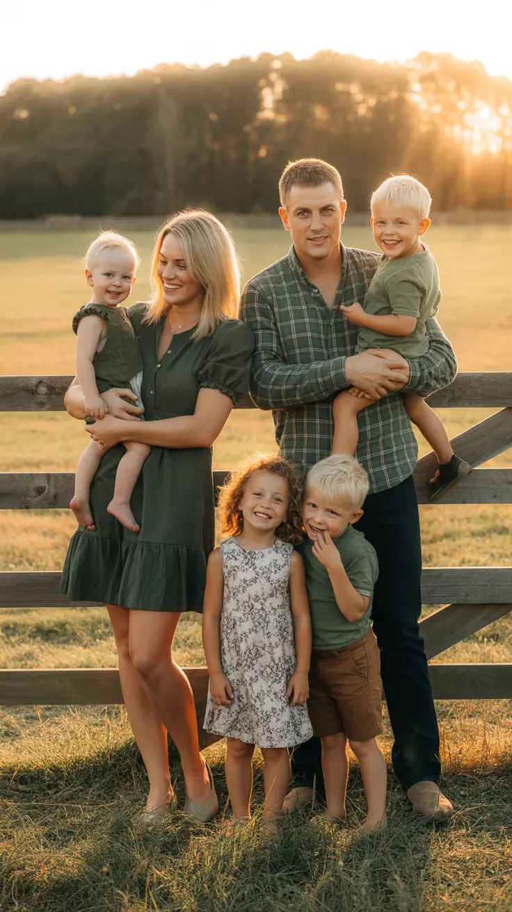 spring family pictures outfits 2026 Green Country Casual at Sunset