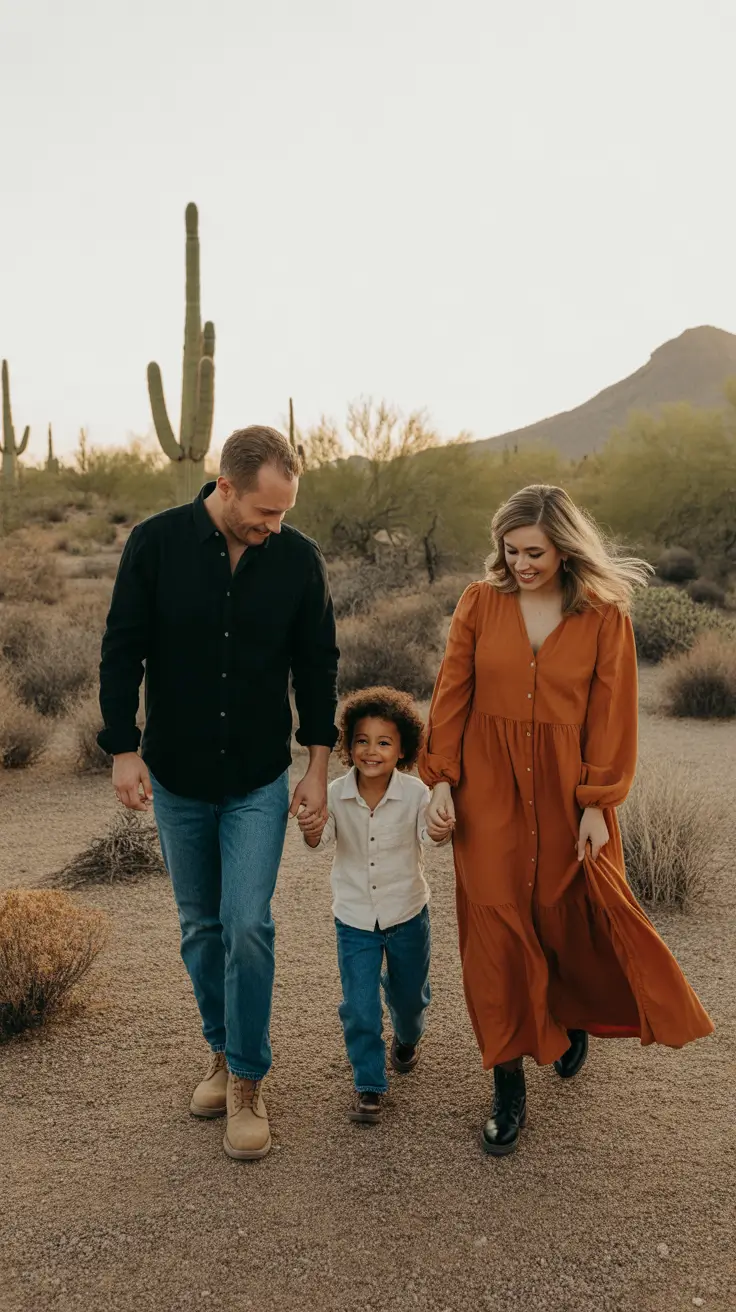 spring family pictures outfits 2026 Desert Casual with Denim Ease