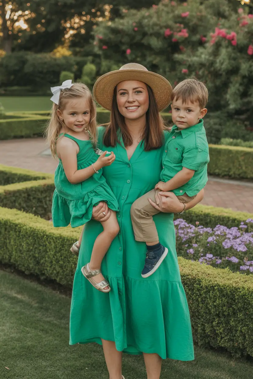 spring family pictures outfits 2026 Bold Green Garden Fresh Matching