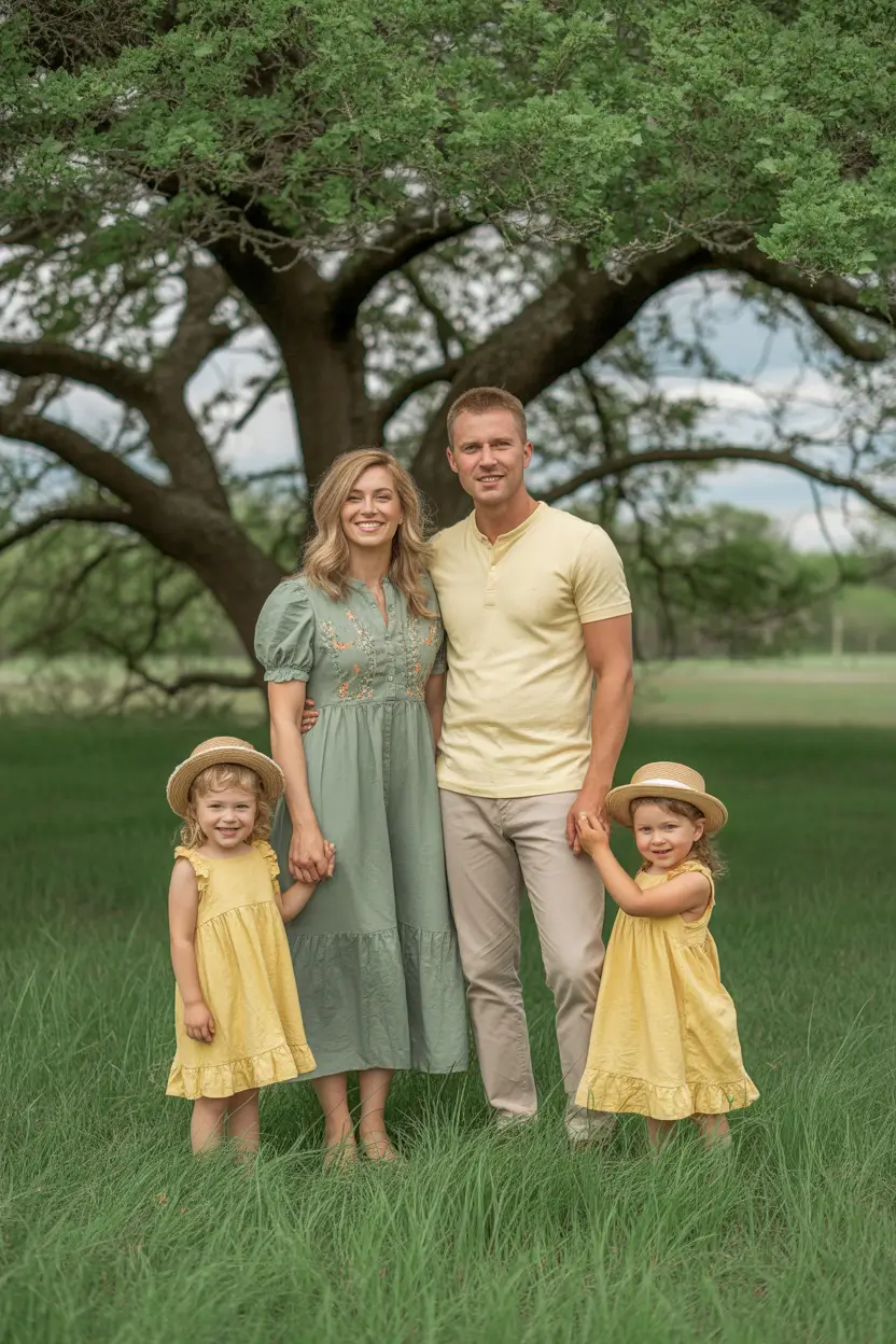 spring family pictures outfits 2026 Soft Yellow Country Picnic Palette