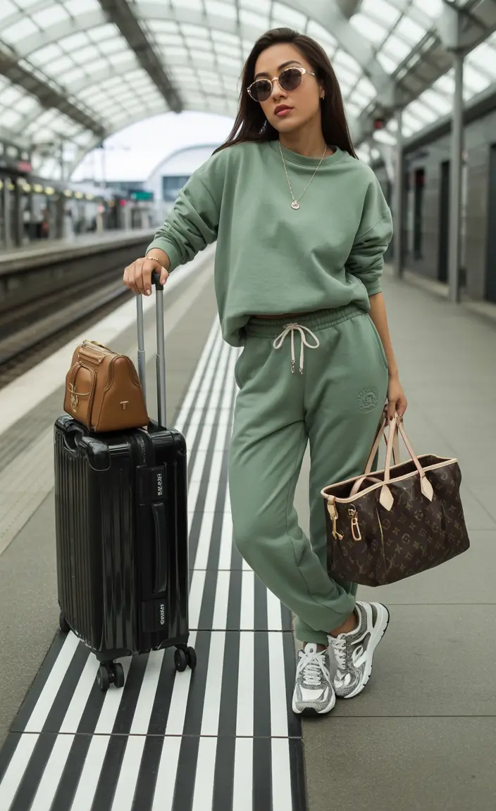 airport spring outfits 2026 Soft Sage Comfort for Long Travel Days