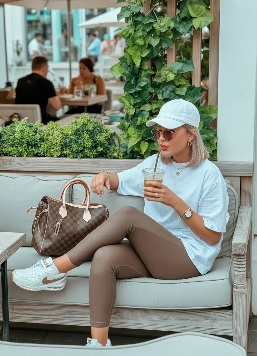 airport spring outfits 2026 Sporty Latte Leggings Done Right