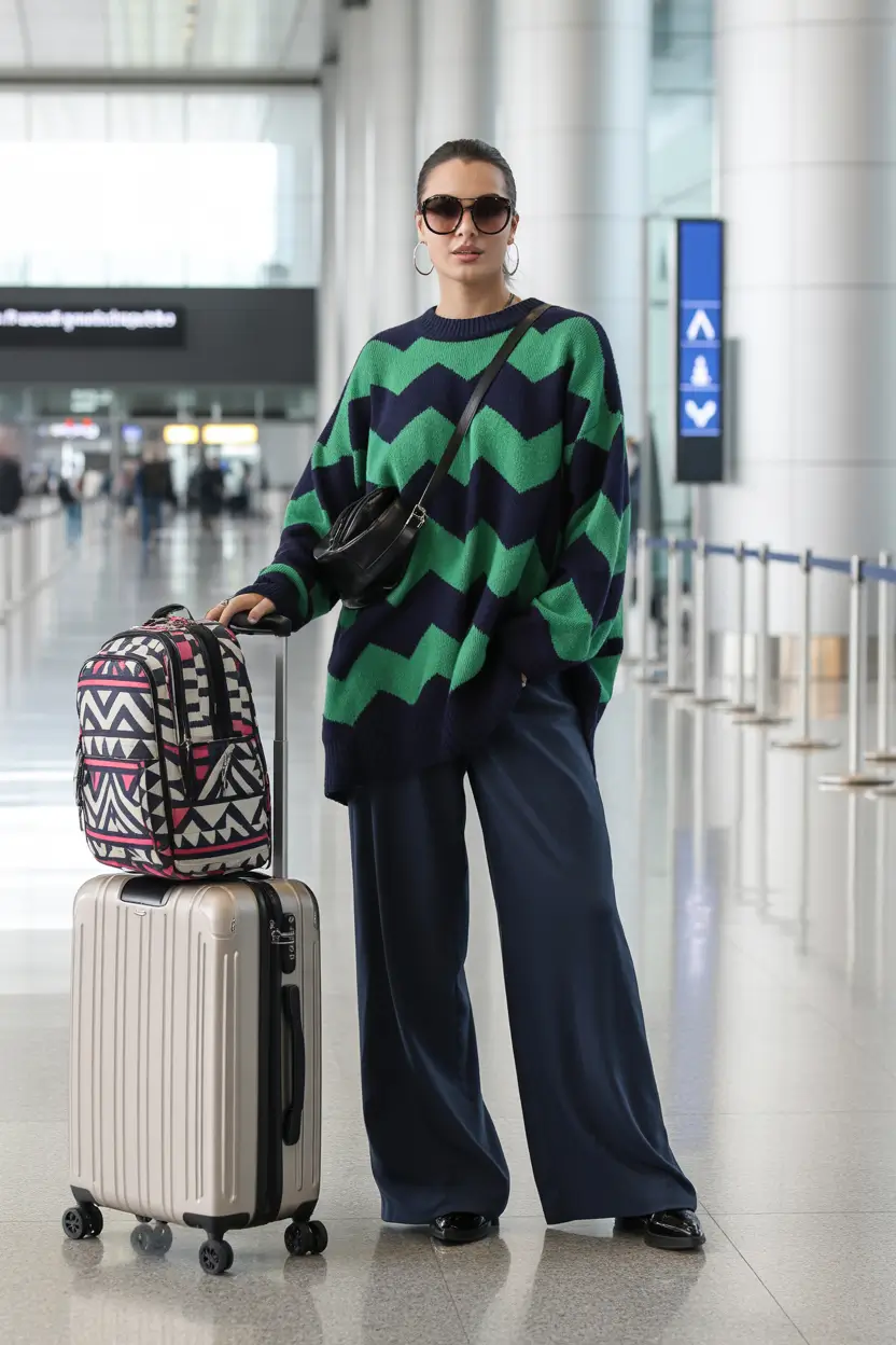 airport spring outfits 2026 Bold Zigzag Sweater With Lounge Pants Energy