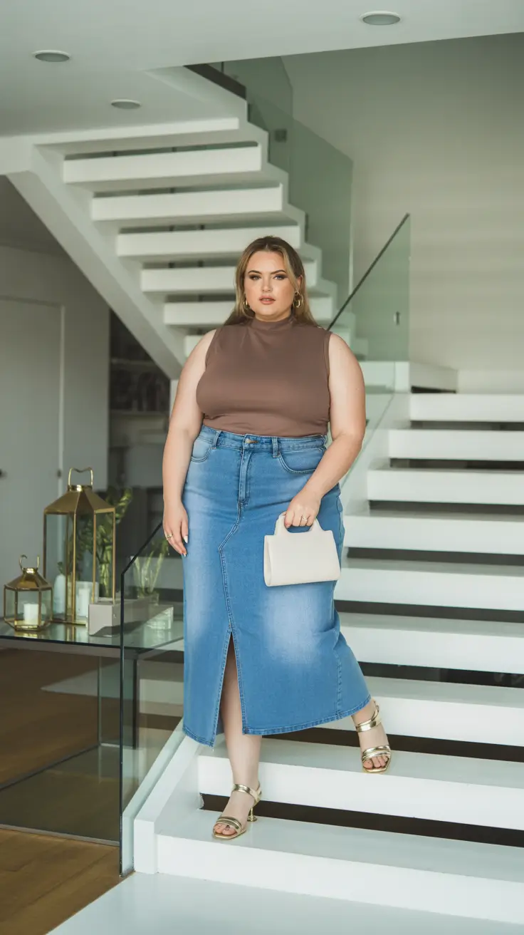 plus size spring outfits 2026 Denim Midi Skirts