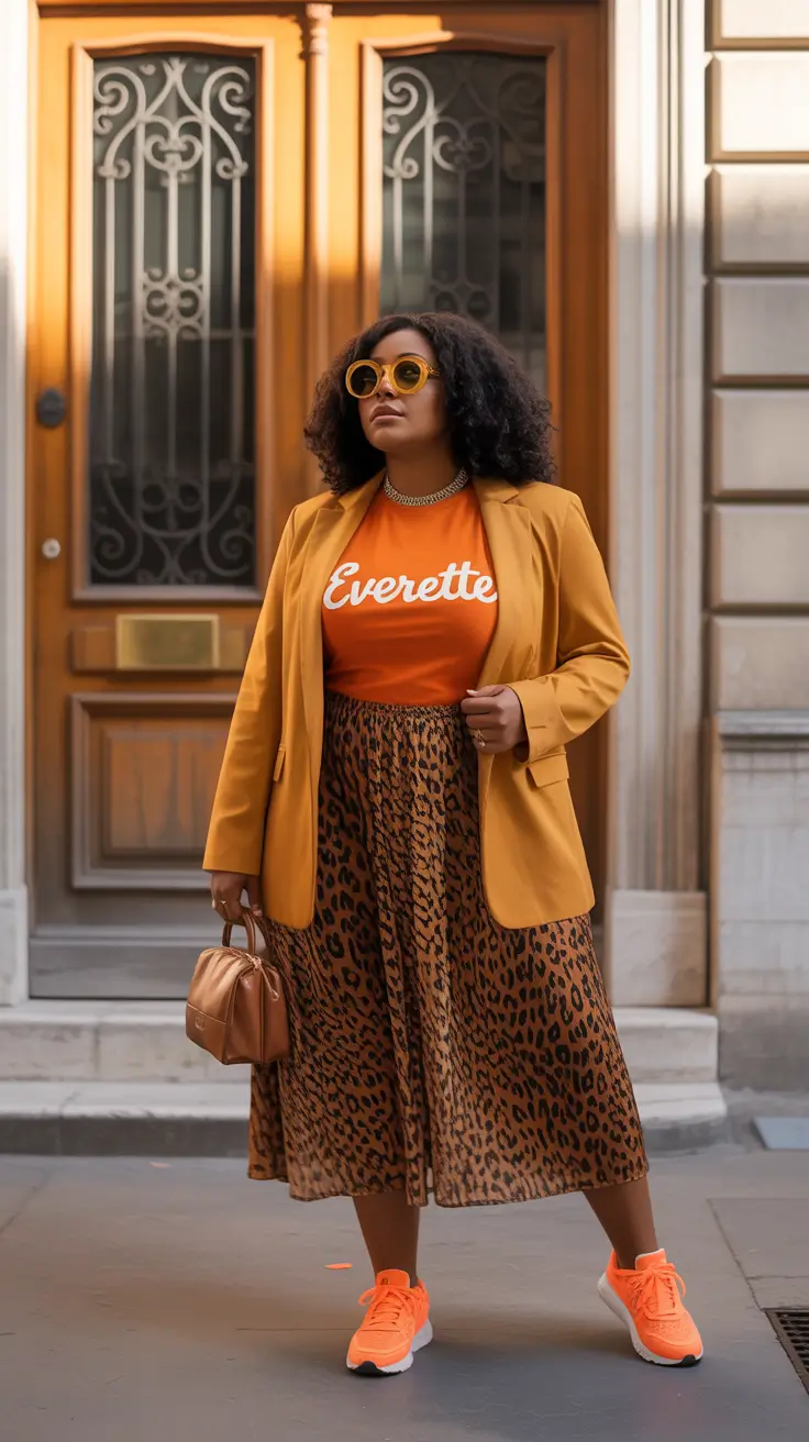 plus size spring outfits 2026 Bright Blazers and Leopard Skirts for Baddie Spring