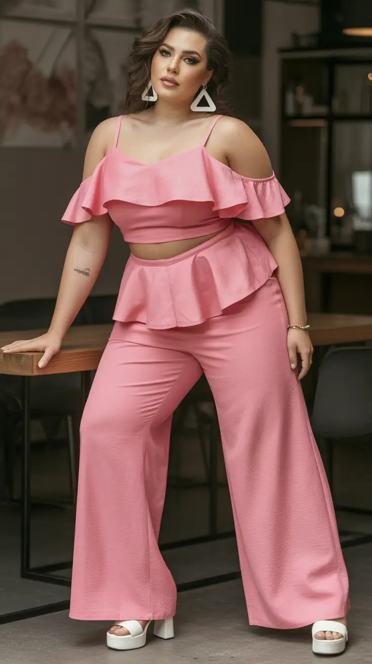 plus size spring outfits 2026 Pink Ruffles for a Confident Baddie Moment
