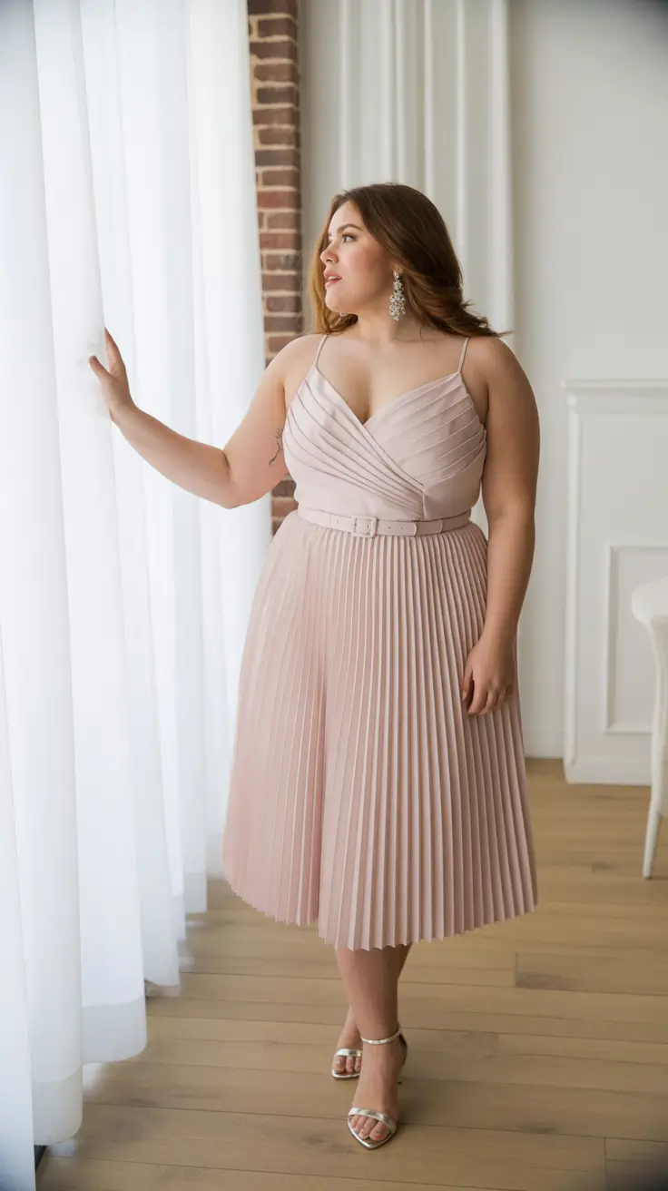 plus size spring outfits 2026 Pleated Blush Dress for Spring Events