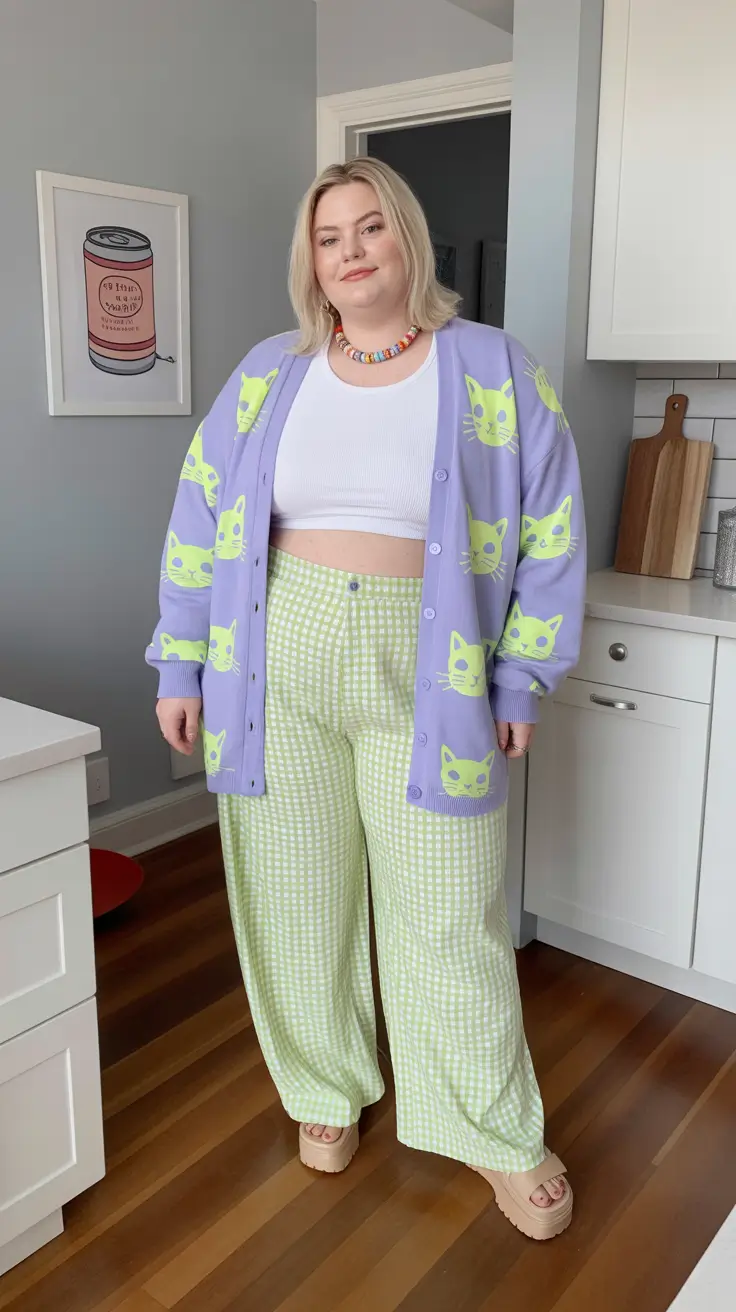 plus size spring outfits 2026 Playful Cardigans and Colorful Lounge Pants