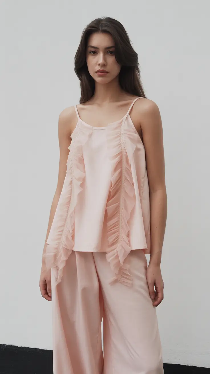 spring birthday outfit 2026 Soft Blush Lounge Set With Feather Details