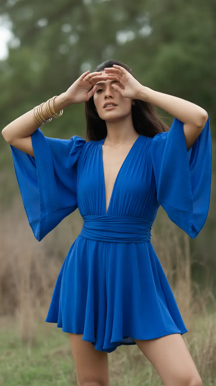 spring birthday outfit 2026 Cobalt Mini Dress With Deep V Drama