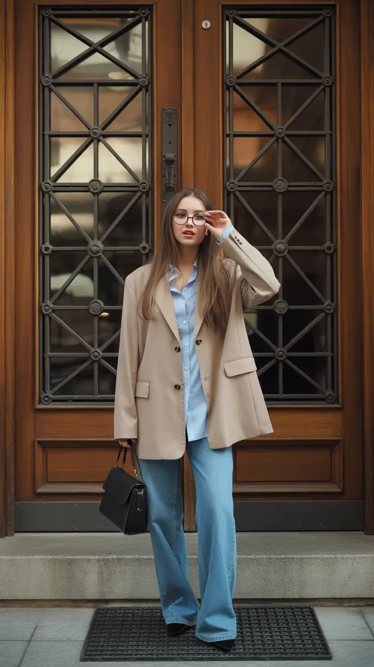 Spring blazer outfits 2026 Beige Blazer and Denim for Everyday Business Casual