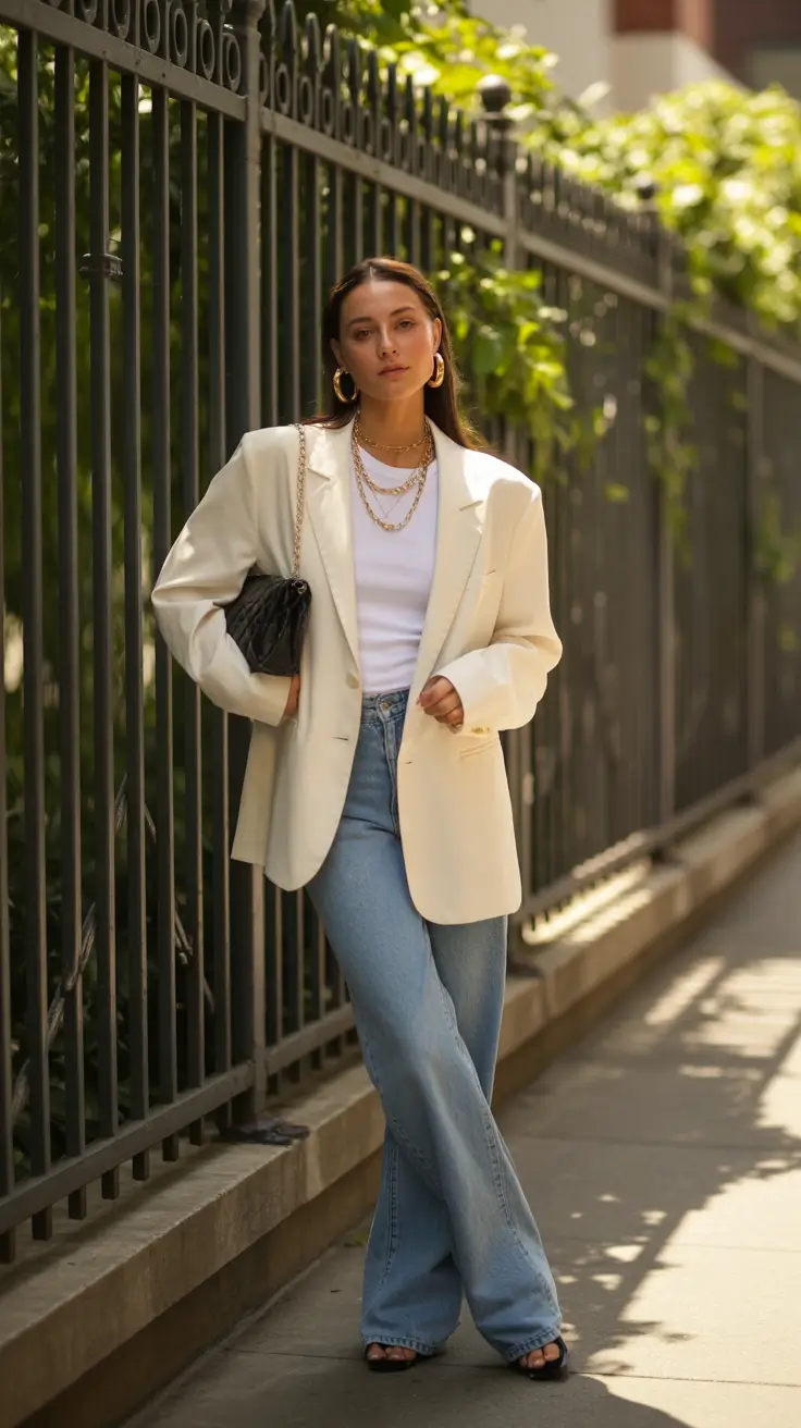 Spring blazer outfits 2026 Cream Blazer and Denim for Casual Cool