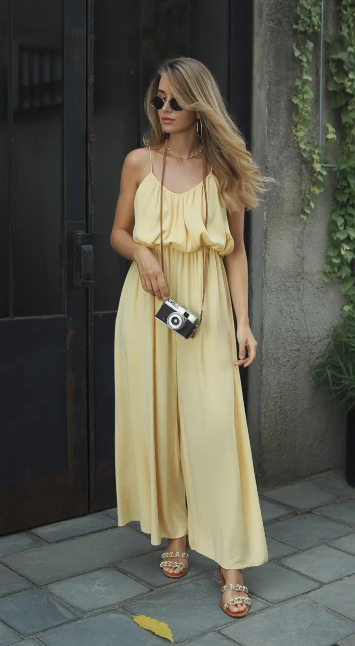 spring break outfit 2026 Butter Yellow Maxi for City Wandering
