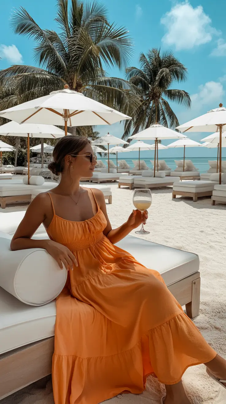 spring break outfit 2026 Orange Maxi Dress That Makes the Beach Feel Glam