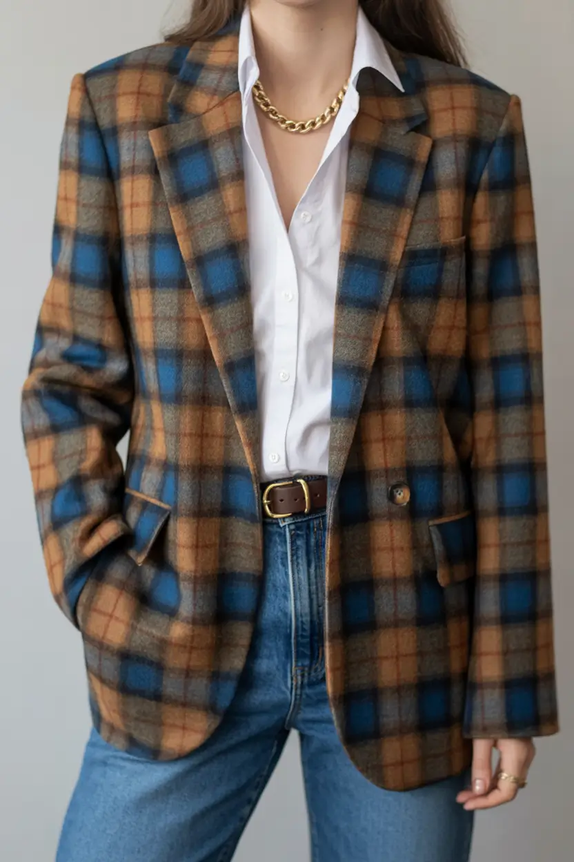 spring business casual outfits 2026 Plaid Blazer Energy With Classic Basics
