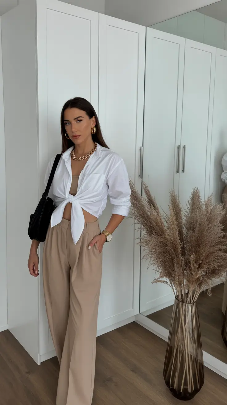 Spring Capsule Wardrobe 2026 White Shirt and Beige Trousers for Easy Work Days