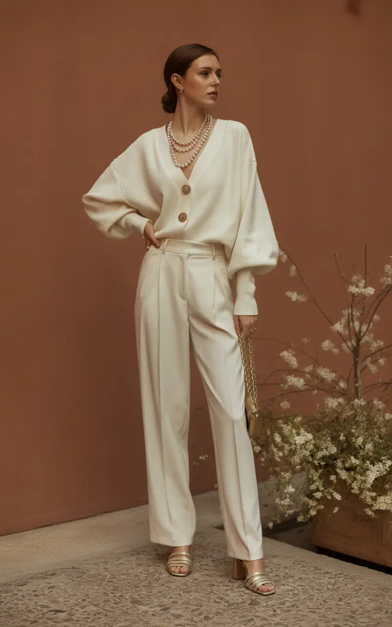 Spring Capsule Wardrobe 2026 Cream Knit and Pearls for Soft Spring Elegance