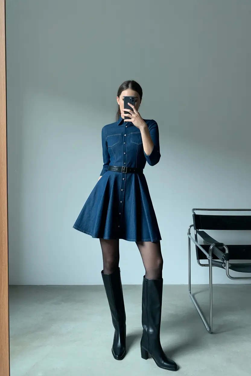 spring date night outfit 2026 Denim Dressy Casual with Boots for Early Spring