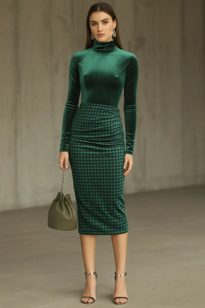 spring date night outfit 2026 Green Velvet and Skirt for Dressy Chic Date Nights