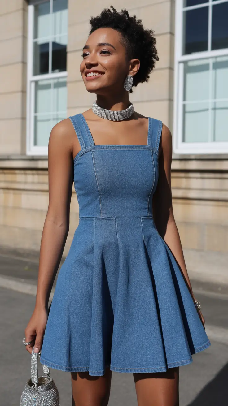 spring date night outfit 2026 Denim Dress Look