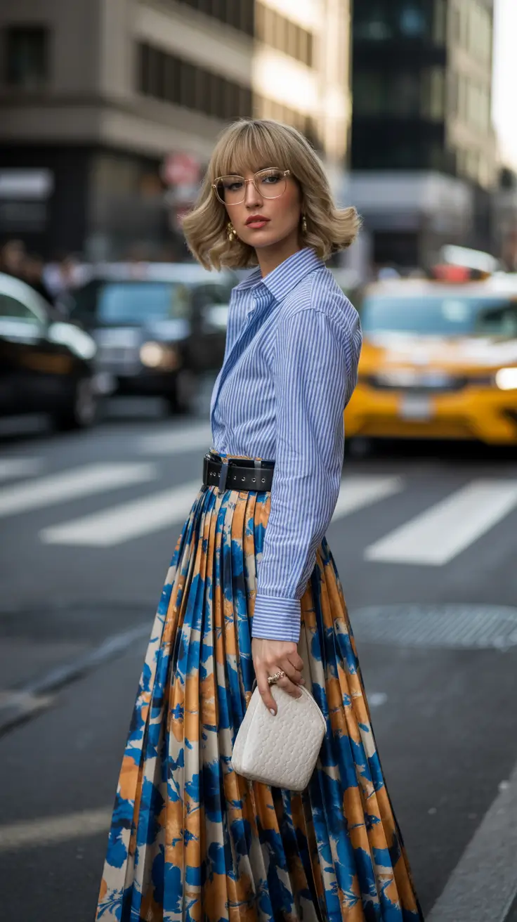 spring fashion outfits 2026 City Shirt and Statement Skirt Energy