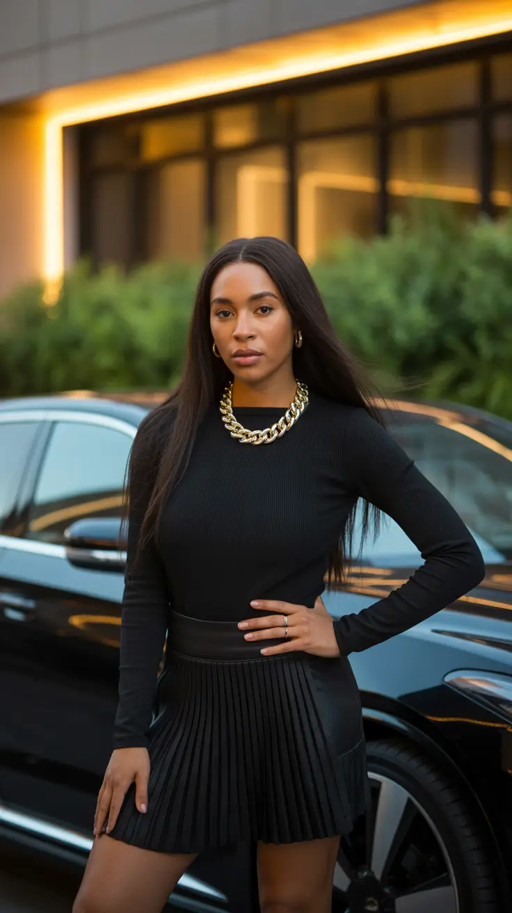 spring going out outfits 2026 All Black Power with a Gold Statement