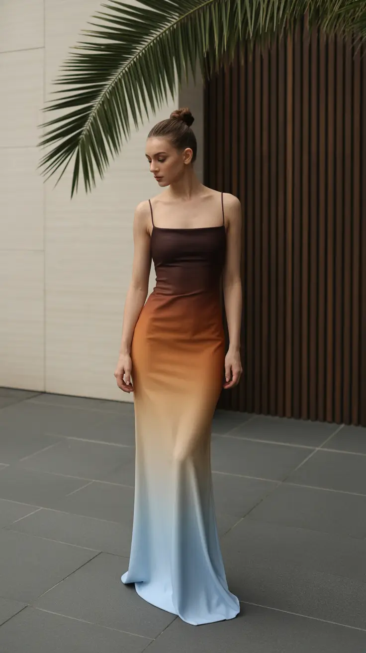 spring going out outfits 2026 Ombre Slip Dress for Minimal Night Glam