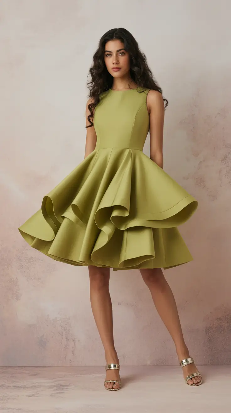 spring going out outfits 2026 Olive Sculptural Mini with a Statement Skirt