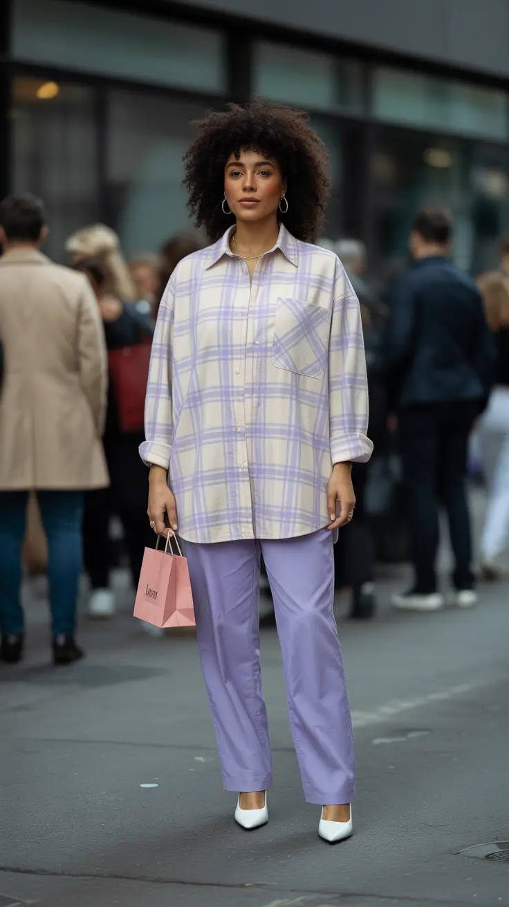 spring mom outfits 2026 Pastel Plaid for Cool Spring City Days