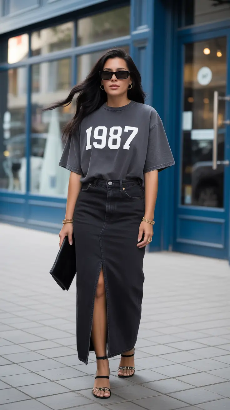 spring mom outfits 2026 Graphic Tee Meets Modern Classy