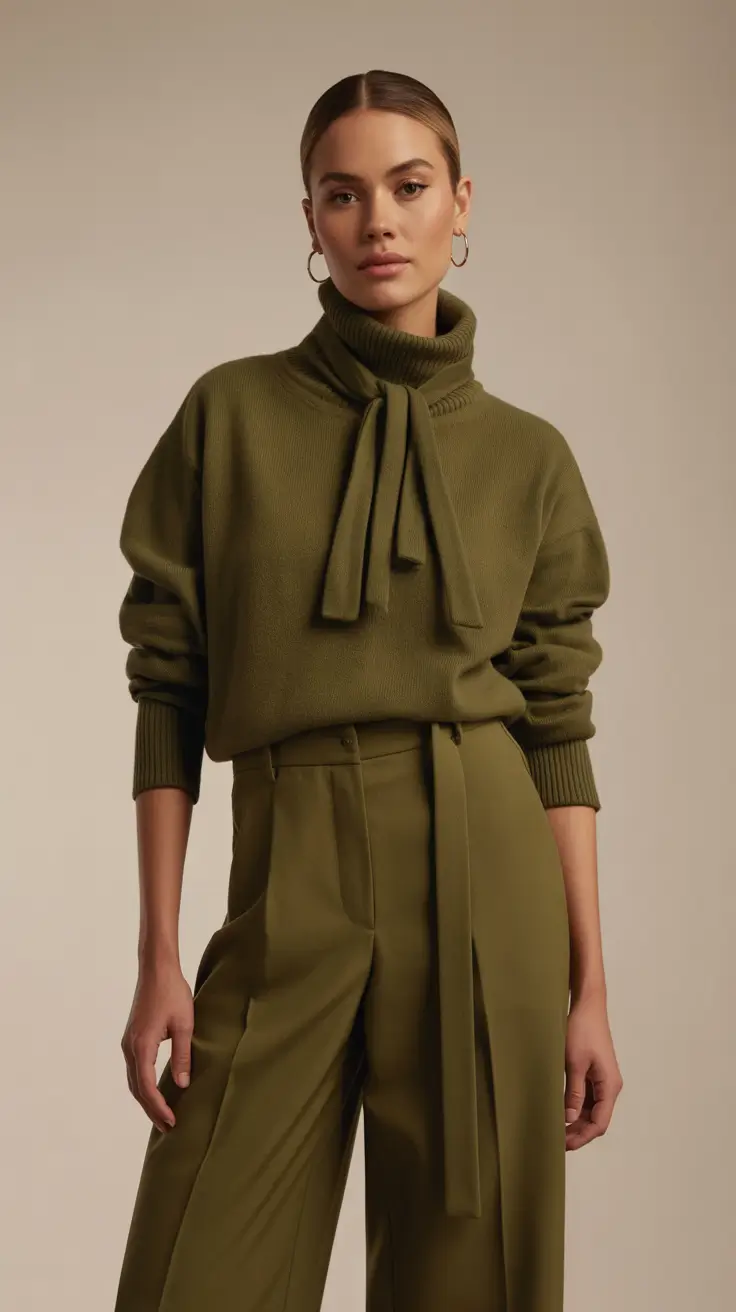 Spring Office Outfits 2026 Olive Knit Sets for Early Spring Ease