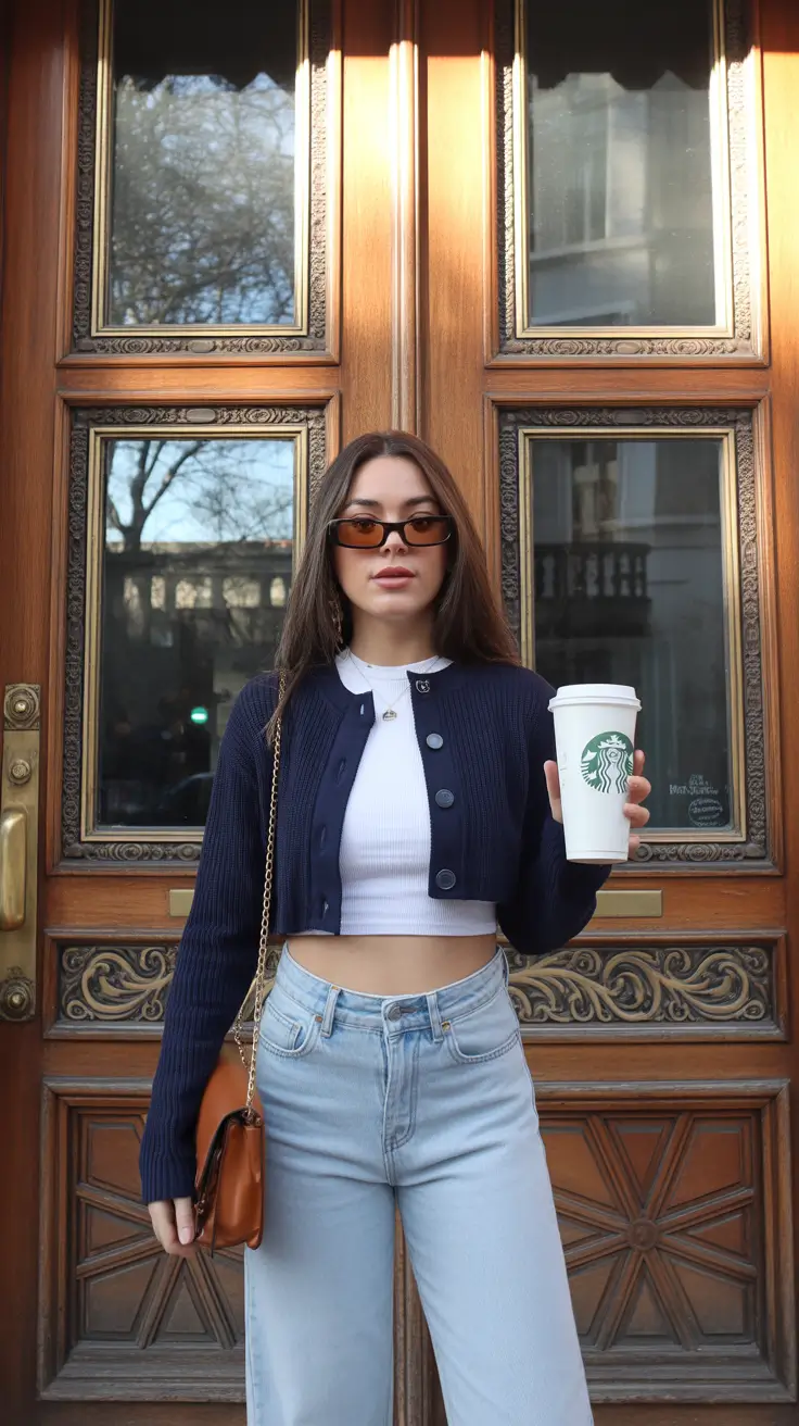 spring outfits 2026 Nyc Cardigan and High Rise Denim Cool