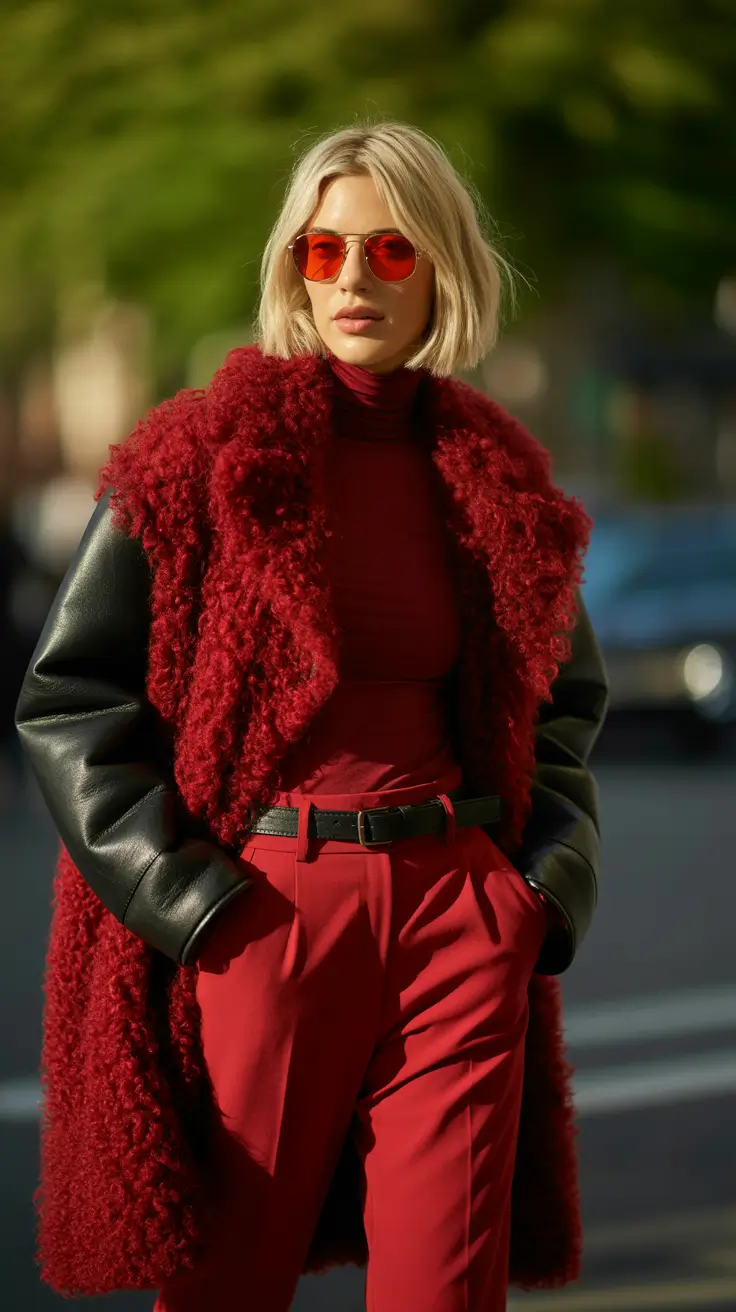 spring outfits 2026 trends Monochrome Red Layers with Street Style Power