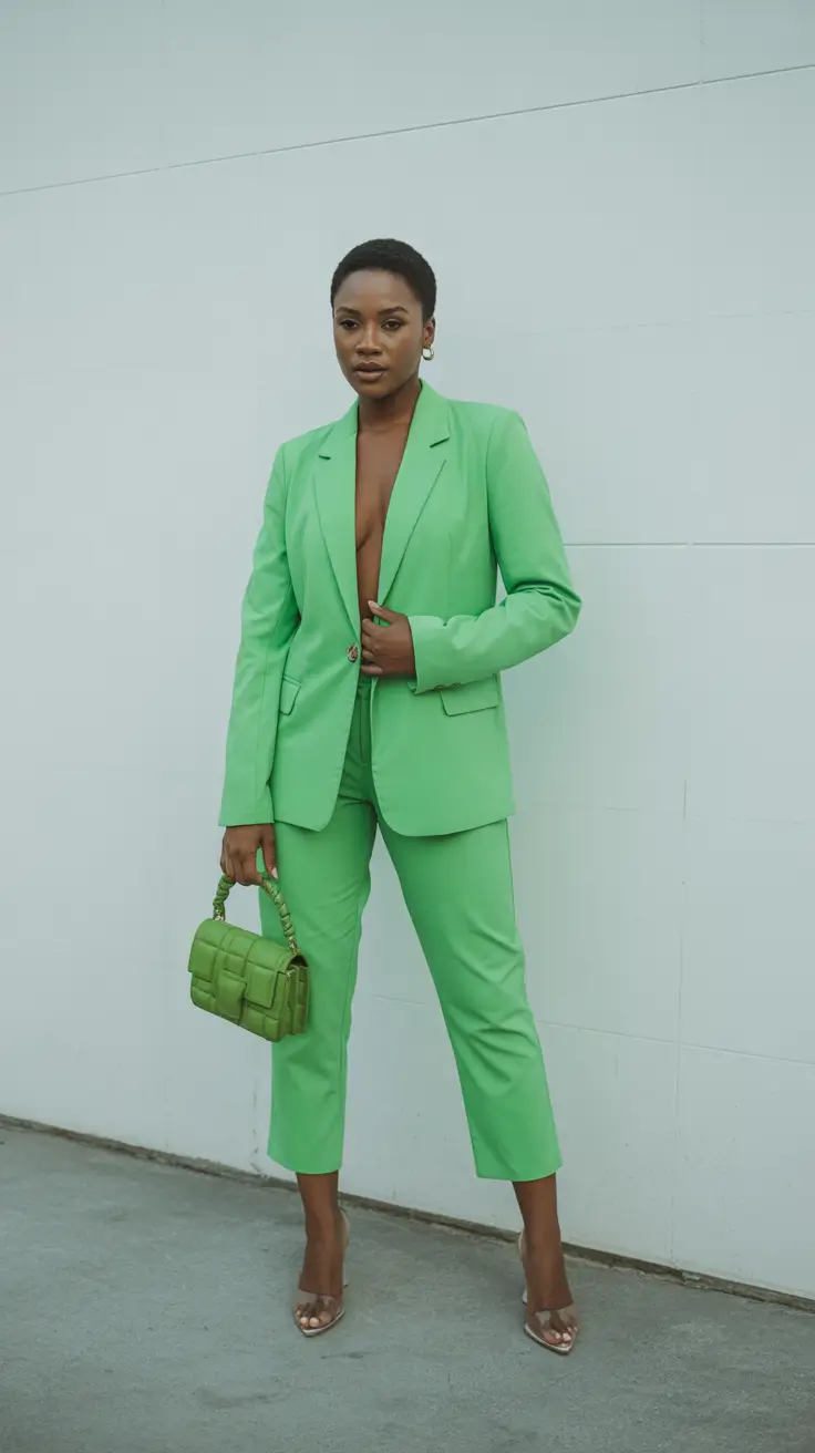 spring outfits black women 2026 Green Suiting For Fresh Main Character Energy