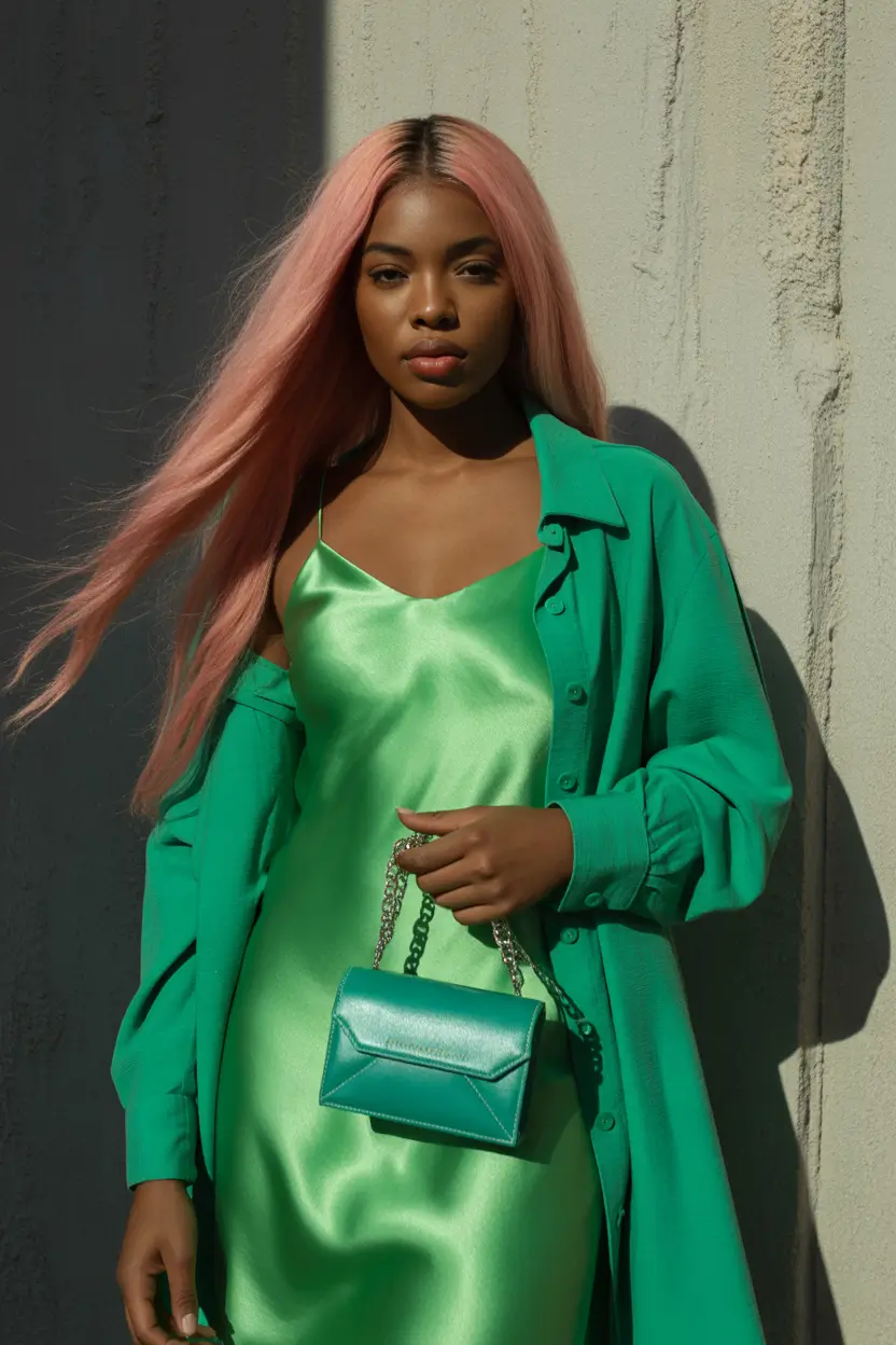 spring outfits black women 2026 Soft Green Satin With a Confident Edge