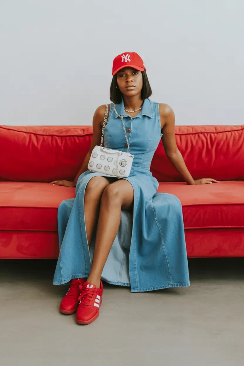 spring outfits black women 2026 Denim Dress With Sporty It Girl Energy