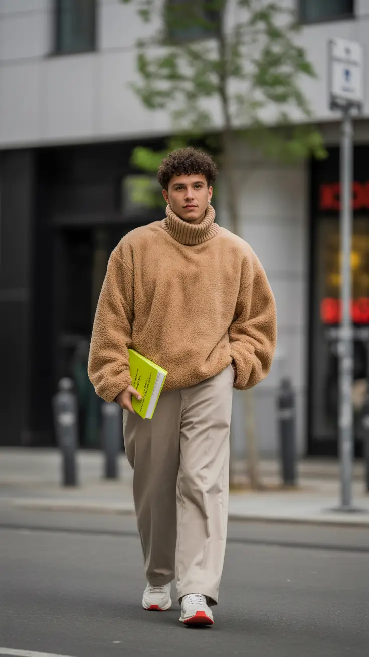 spring outfits men 2026 Cozy Knit and Soft Neutrals for a Cold Spring Day