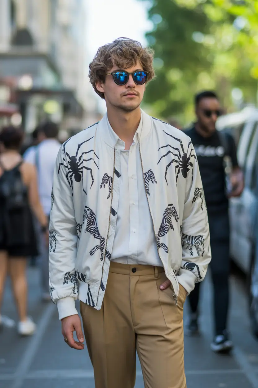 spring outfits men 2026 Graphic Bomber Energy With Japanese Streetwear Attitude